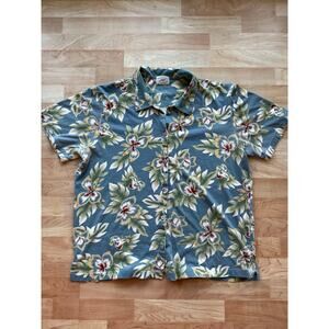Vintage Moving Bleu by Designers Originals Blue Floral Cotton Hawaiian Shirt XL